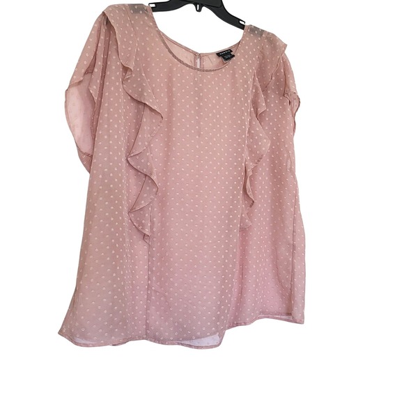 torrid Tops - Torrid Women Blush Pink Chiffon Swiss Dot Ruffle Dolman‎ Cap Sleeve Blouse 18-20
